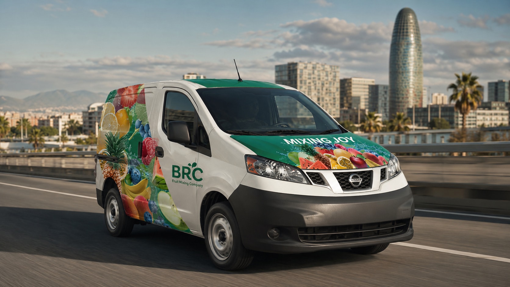 Furgoneta de reparto de BRC rotulada, saliendo hacia el cliente